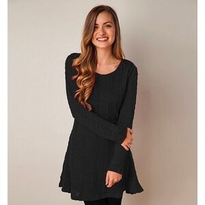 Hollister Y2K Black Cable Knit Sweater Dress Long Sleeve Fit Flare Size M